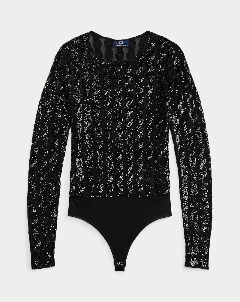 Cable-Sequin Mesh Bodysuit