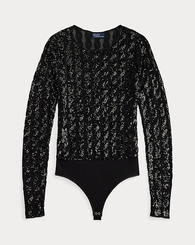 Cable-Sequin Mesh Bodysuit