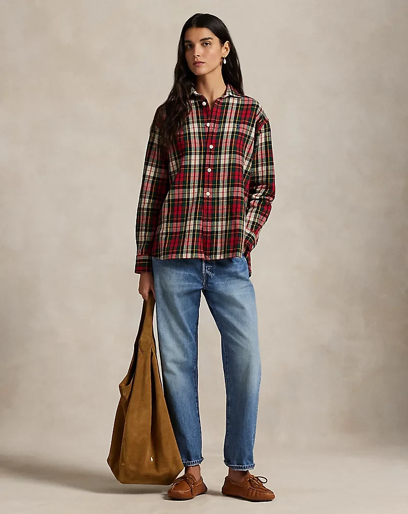 Relaxed Fit Plaid Cotton Twill Shirt