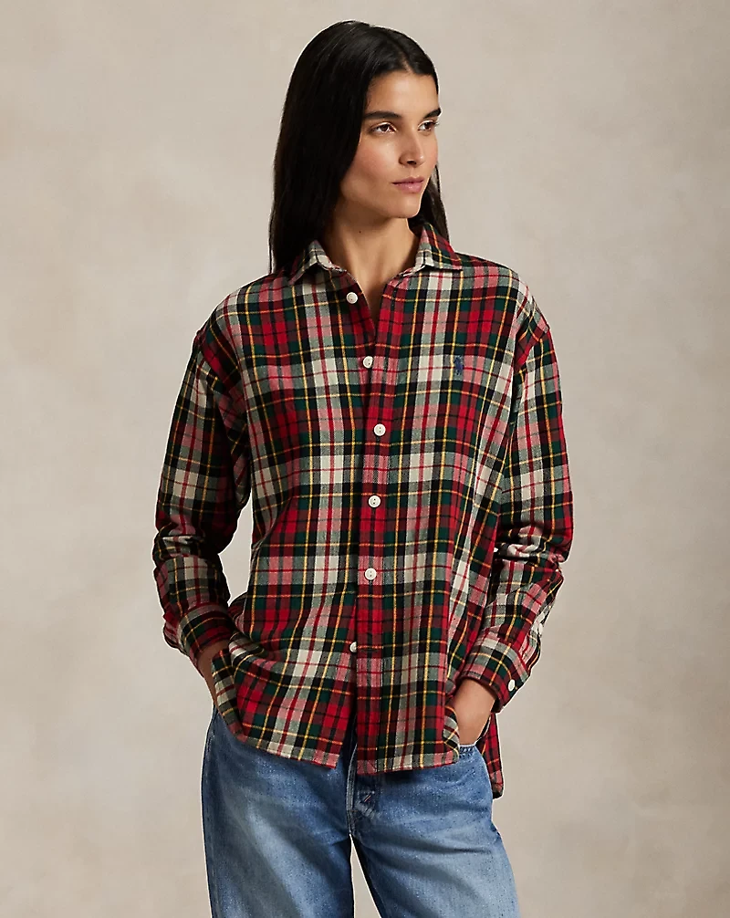 Relaxed Fit Plaid Cotton Twill Shirt