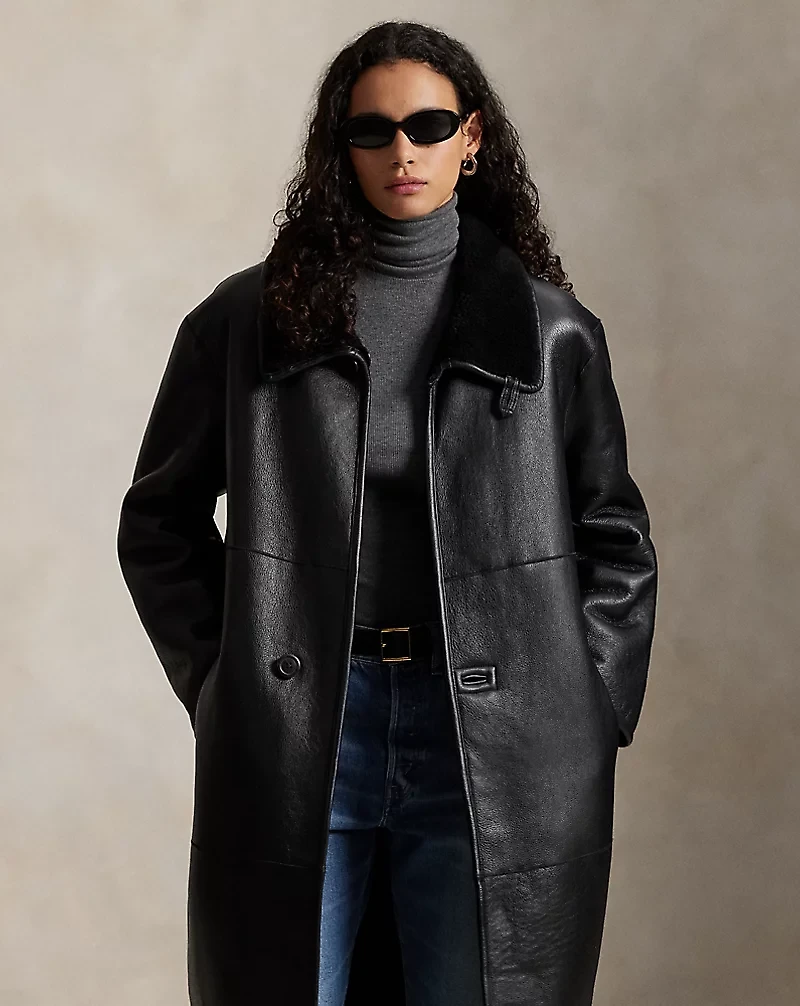 Oversize Reversible Shearling Wrap Coat
