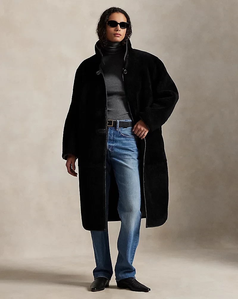 Oversize Reversible Shearling Wrap Coat