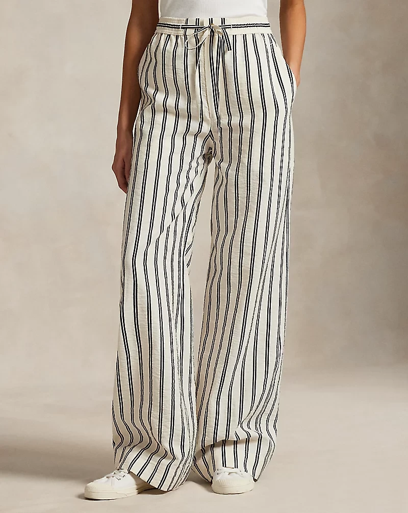 Striped Silk-Blend Wide-Leg Pant