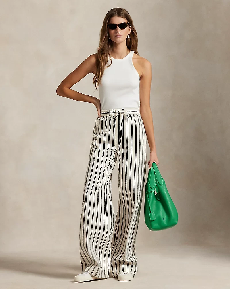 Striped Silk-Blend Wide-Leg Pant