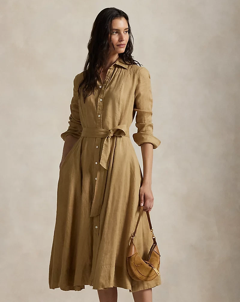 Belted Linen A-Line Shirtdress