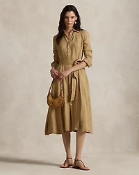 Belted Linen A-Line Shirtdress