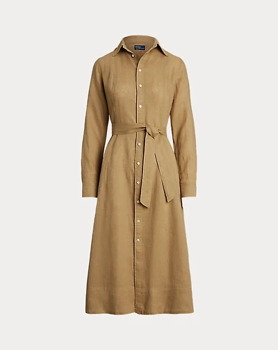 Belted Linen A-Line Shirtdress
