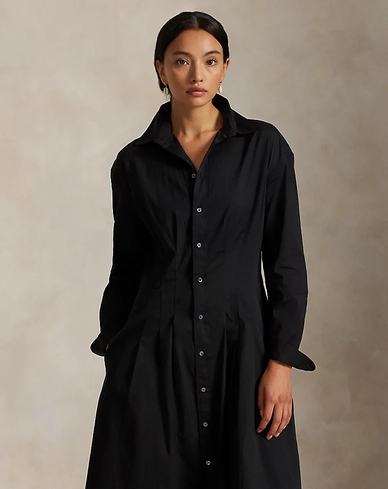 Pleated Cotton Shirtdress