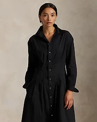 Pleated Cotton Shirtdress