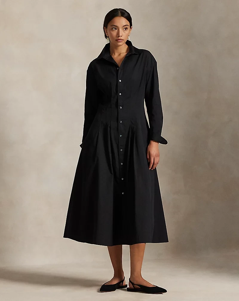 Pleated Cotton Shirtdress