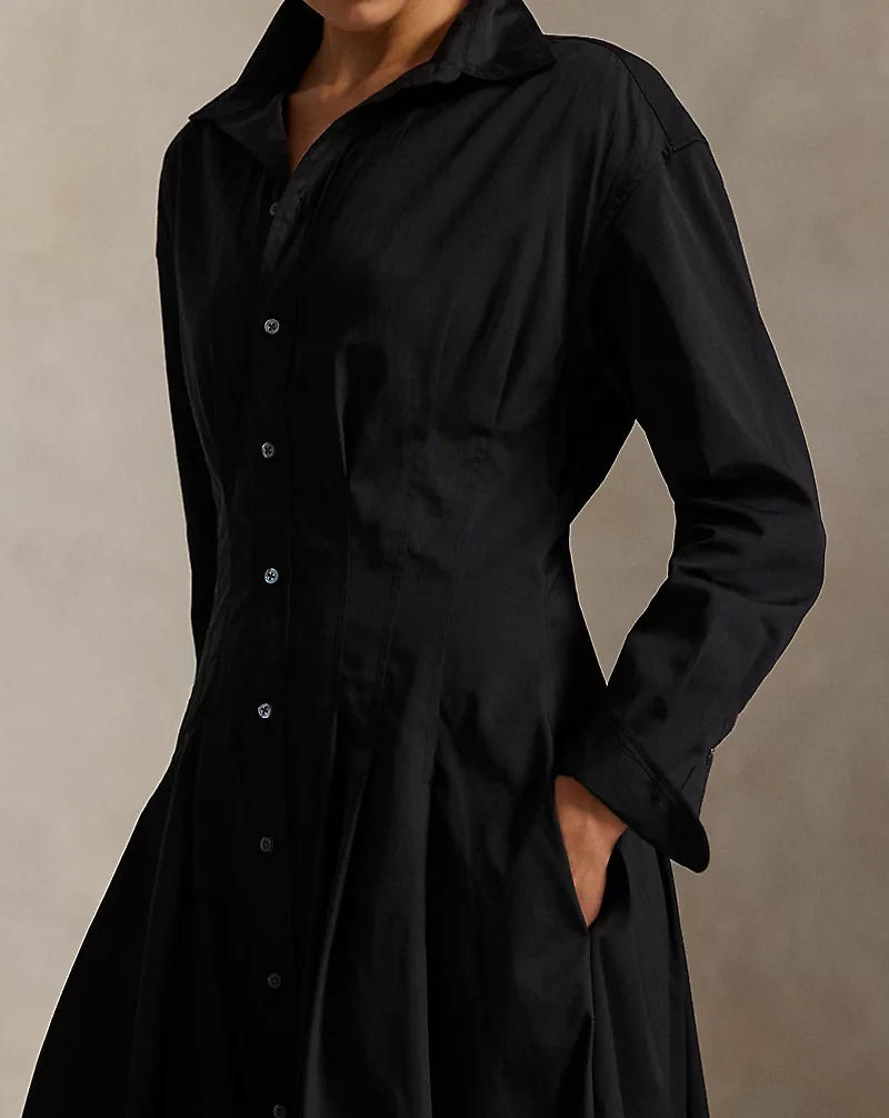 Pleated Cotton Shirtdress