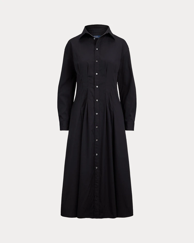 Pleated Cotton Shirtdress