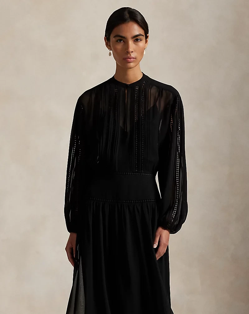 Lace-Trim Georgette Dress