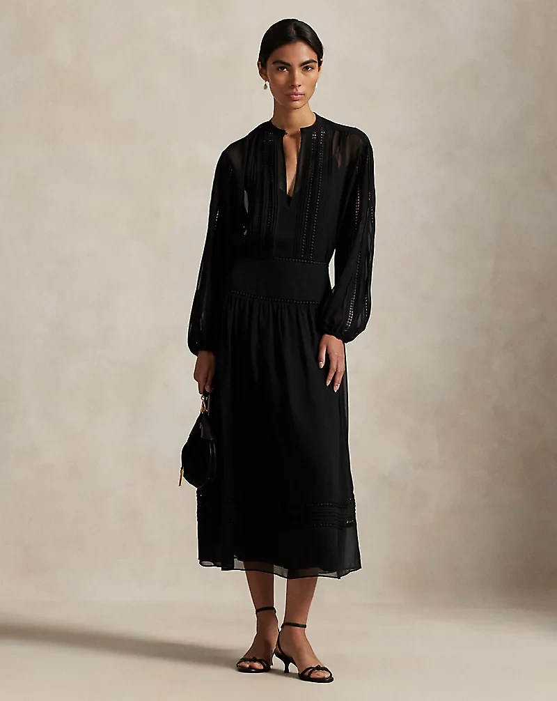 Lace-Trim Georgette Dress