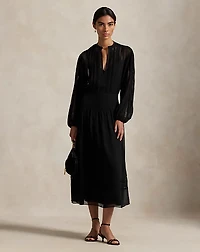 Lace-Trim Georgette Dress