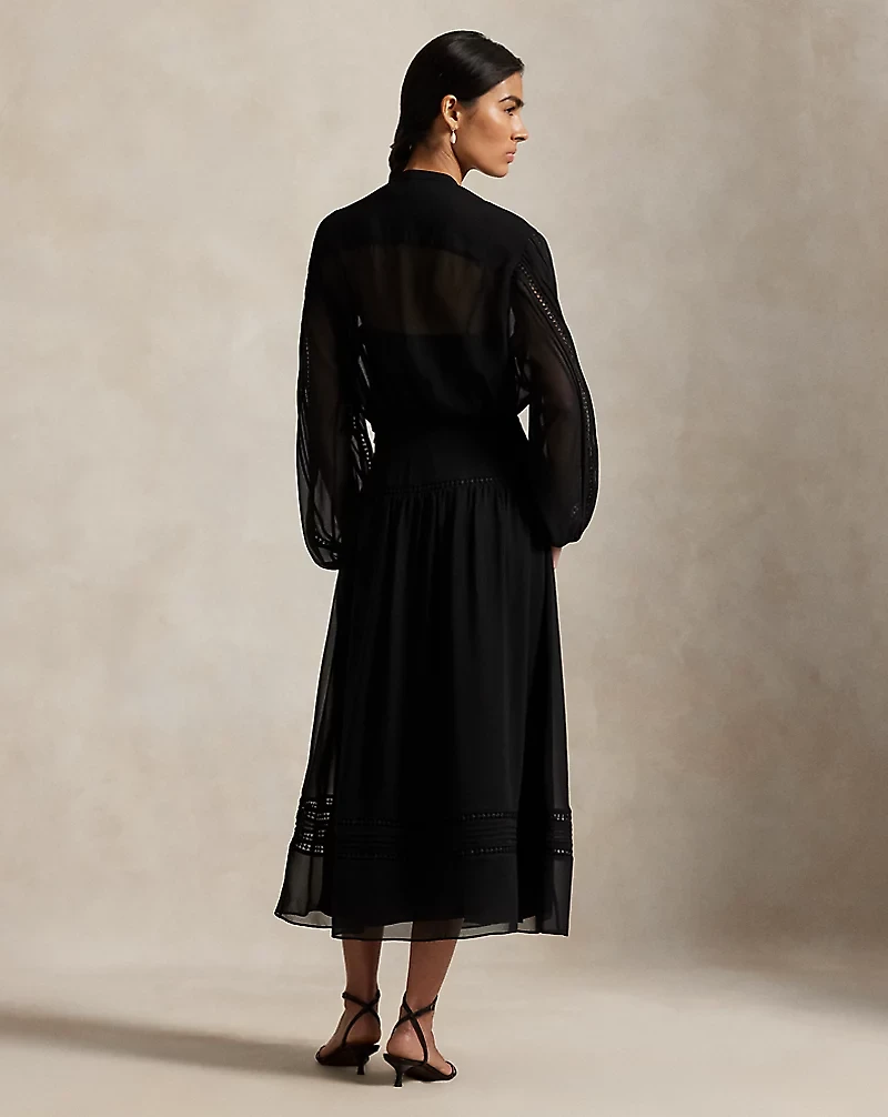 Lace-Trim Georgette Dress