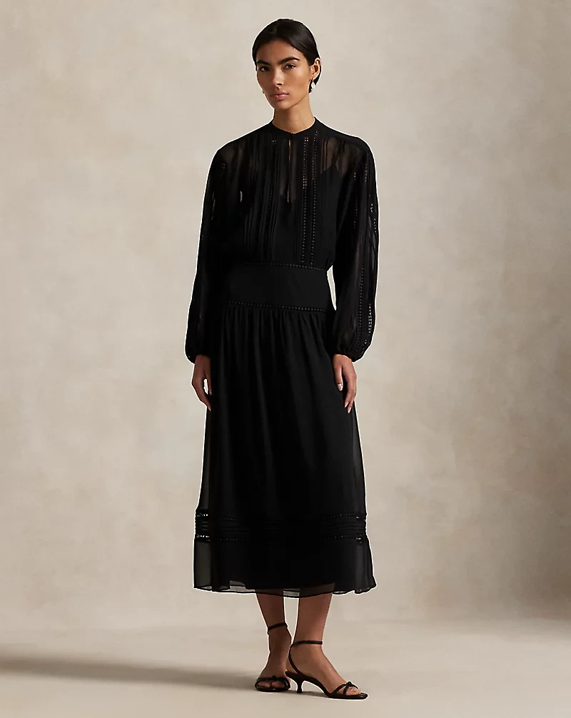 Lace-Trim Georgette Dress