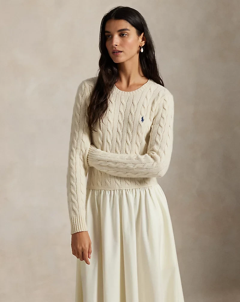 Cable-Knit Poplin Dress