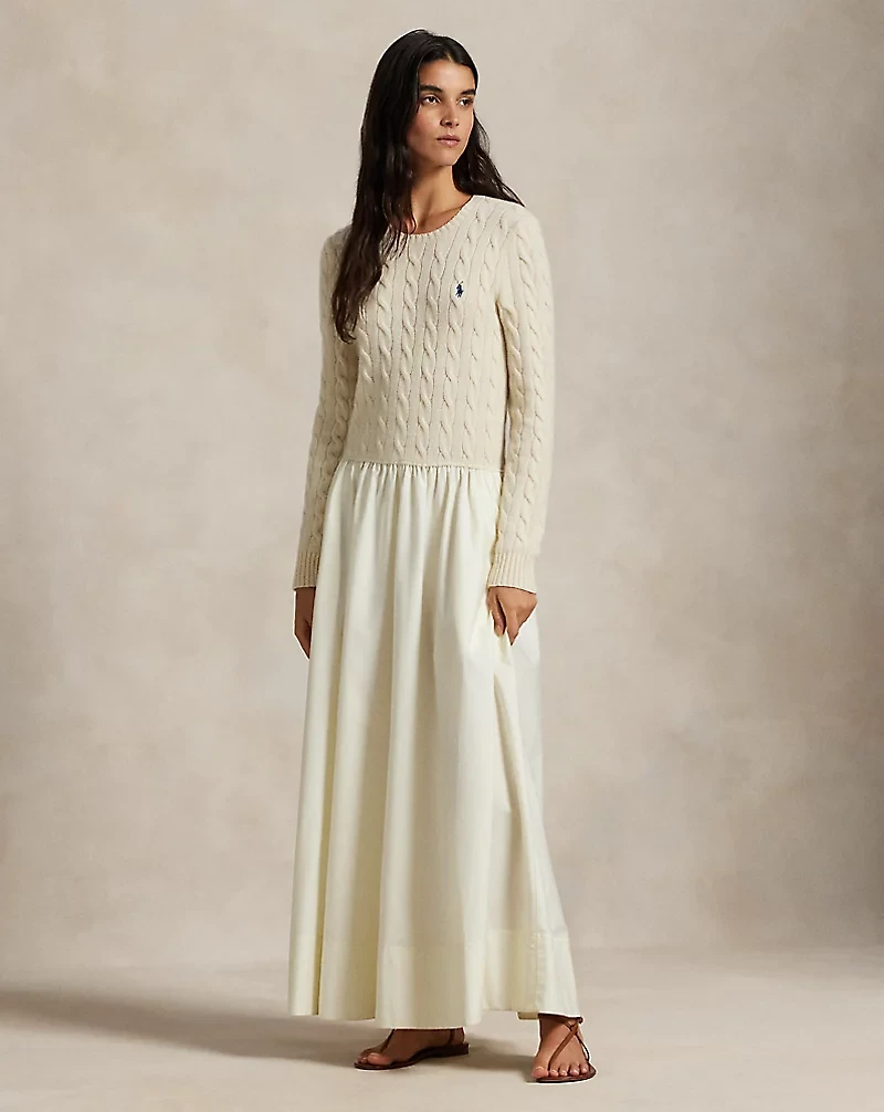 Cable-Knit Poplin Dress