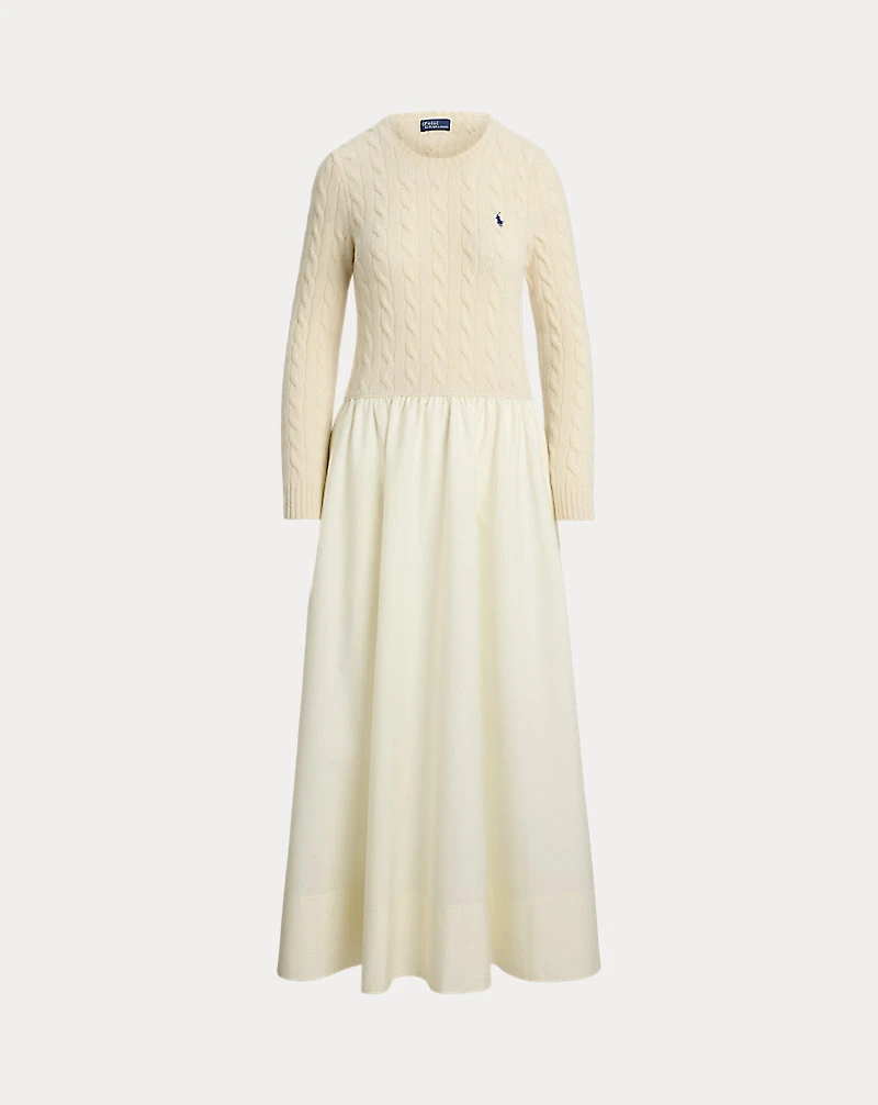 Cable-Knit Poplin Dress