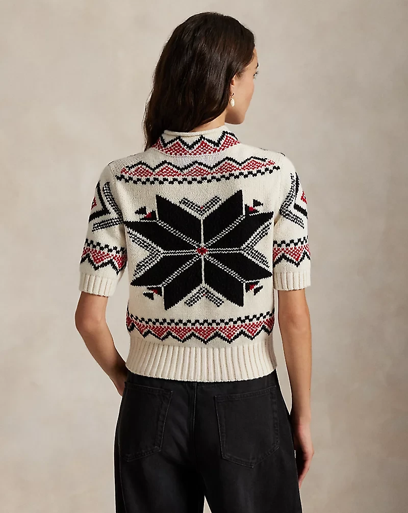 Snowflake Mockneck Short-Sleeve Sweater
