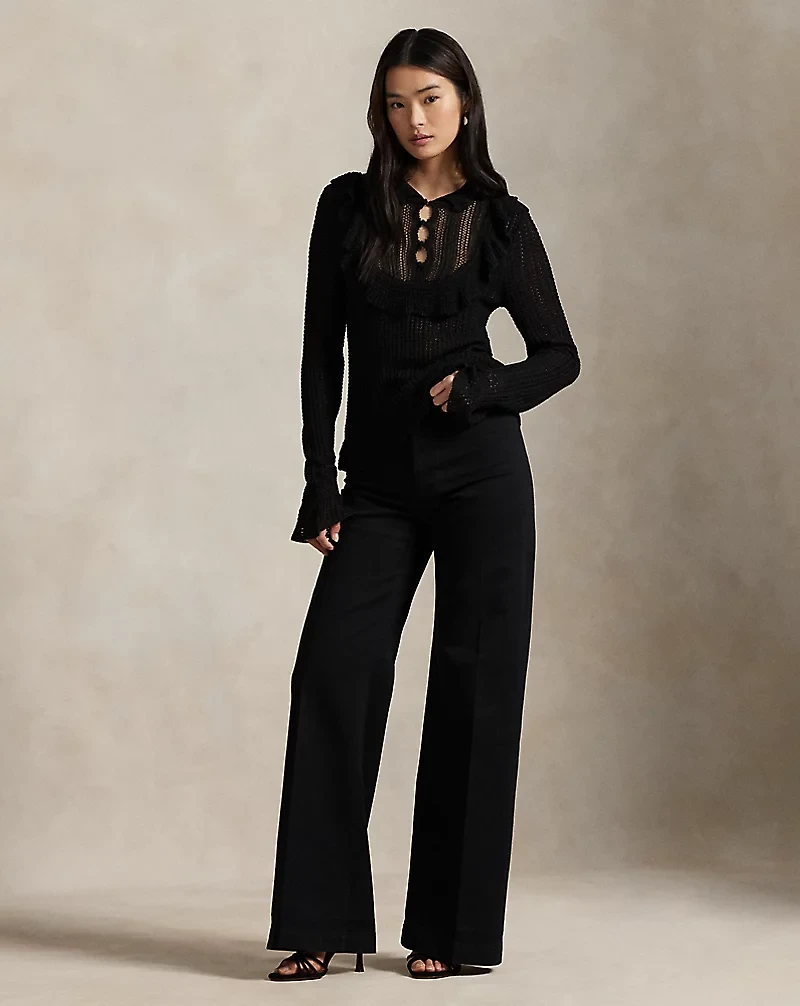 Crocheted Ruffle-Trim Sweater