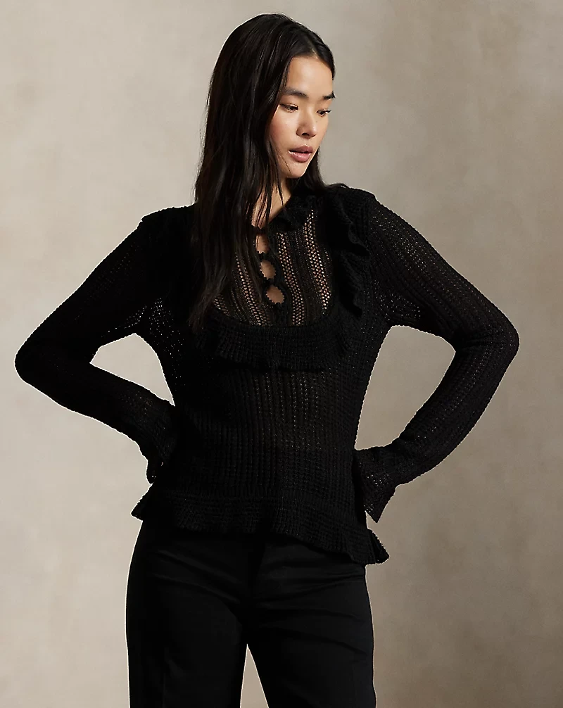 Crocheted Ruffle-Trim Sweater