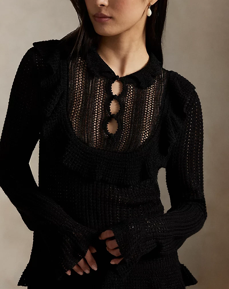 Crocheted Ruffle-Trim Sweater