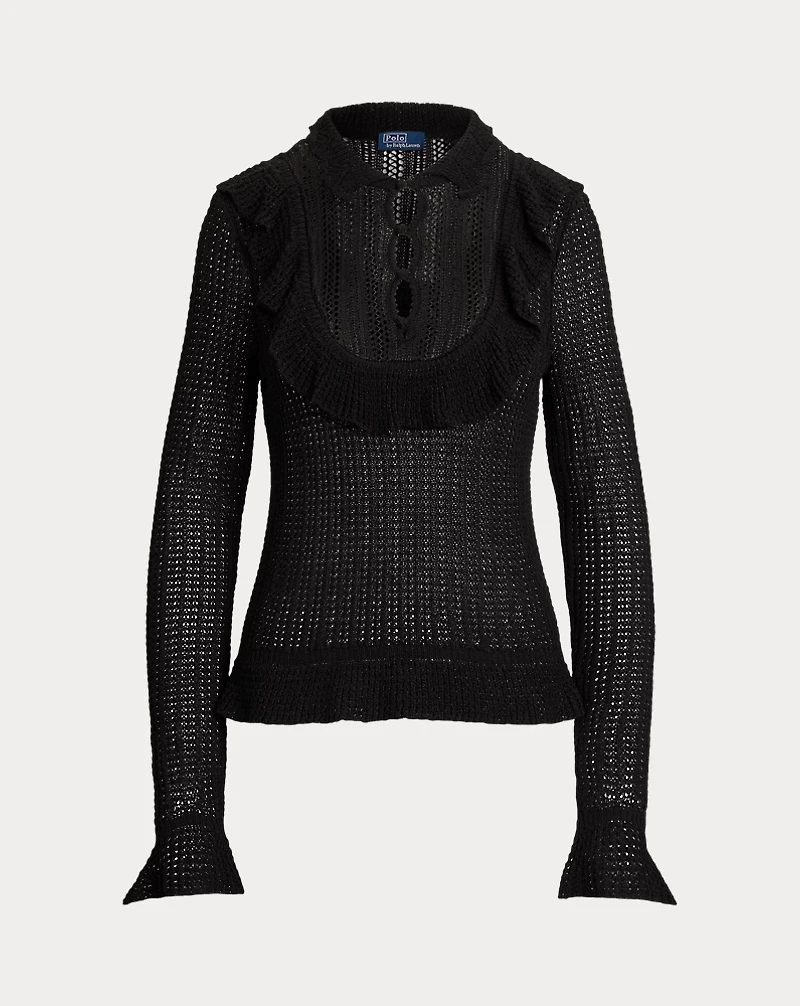 Crocheted Ruffle-Trim Sweater