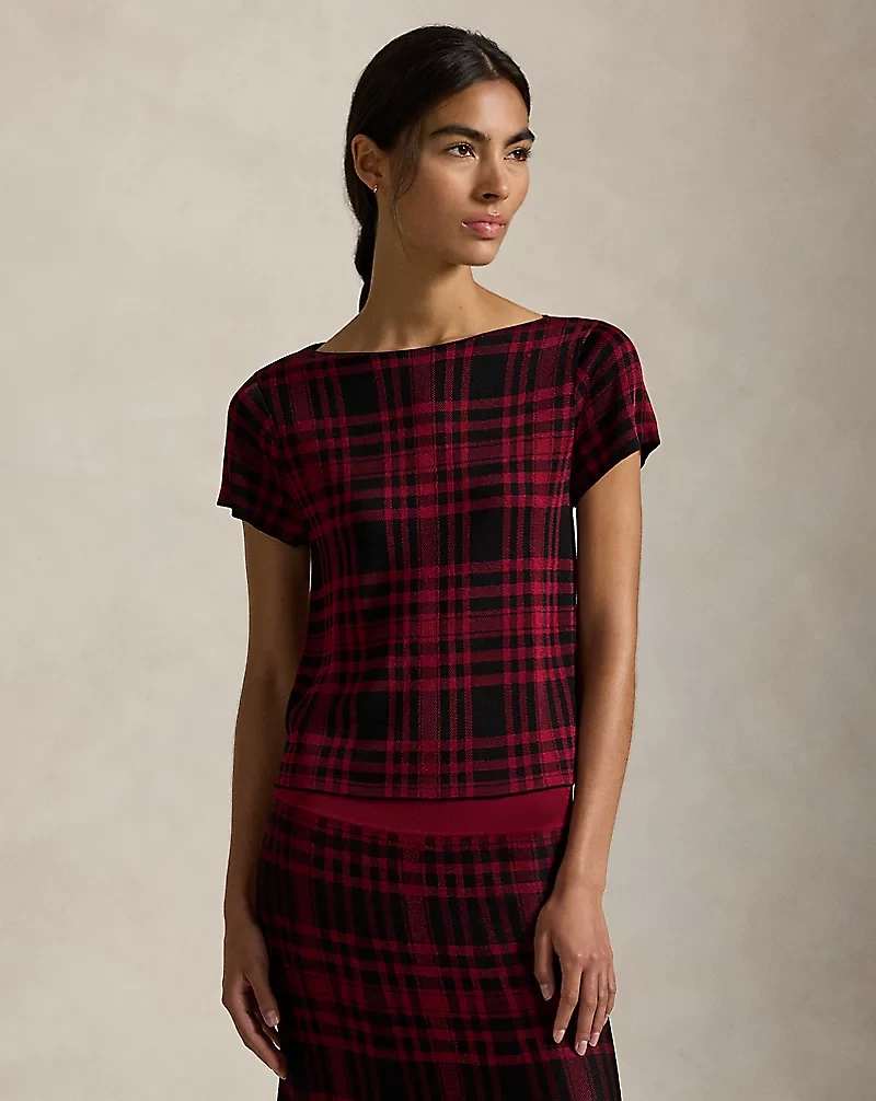 Plaid Short-Sleeve Sweater