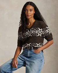 Snowflake V-Neck Short-Sleeve Sweater