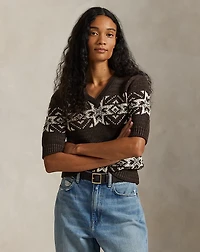 Snowflake V-Neck Short-Sleeve Sweater
