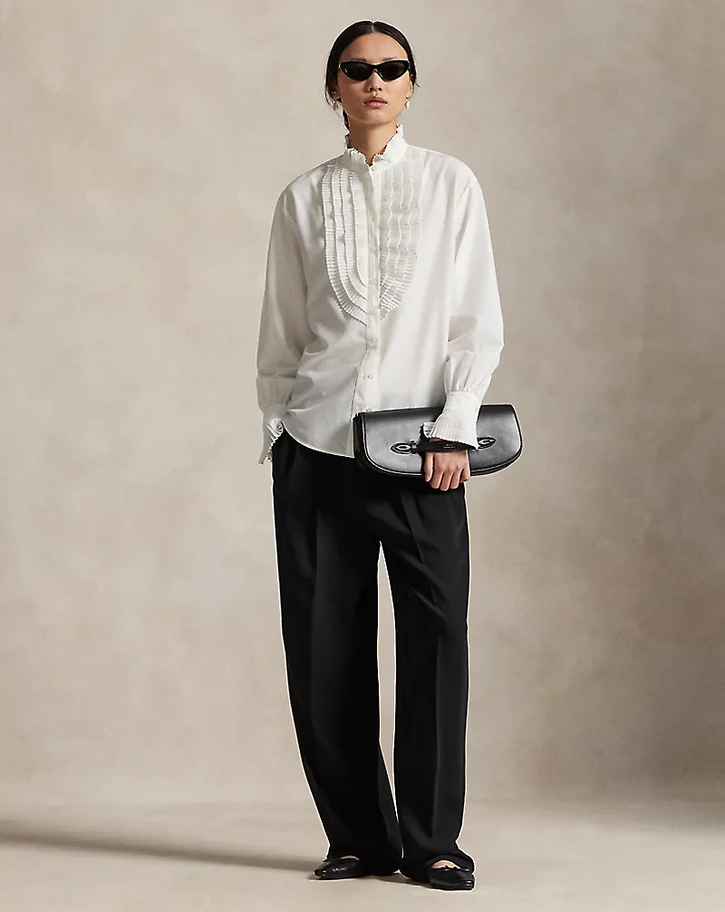 Pleated-Bib Cotton-Silk Shirt