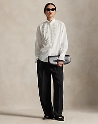 Pleated-Bib Cotton-Silk Shirt