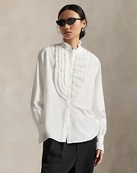 Pleated-Bib Cotton-Silk Shirt