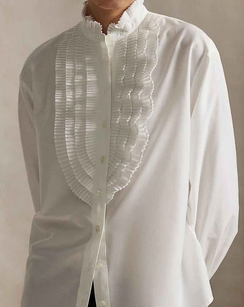 Pleated-Bib Cotton-Silk Shirt