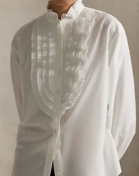 Pleated-Bib Cotton-Silk Shirt