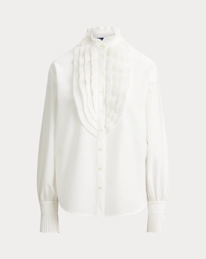 Pleated-Bib Cotton-Silk Shirt