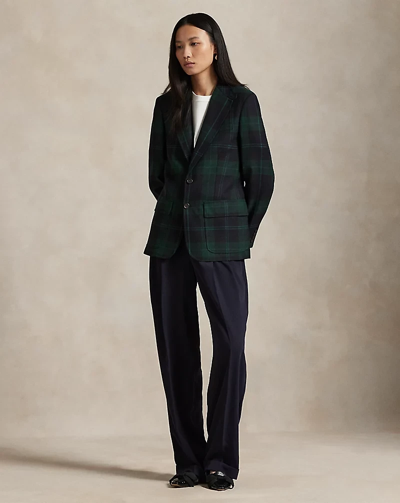 Single-Breasted Plaid Wool Blazer