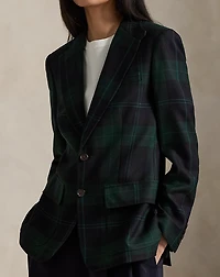 Single-Breasted Plaid Wool Blazer