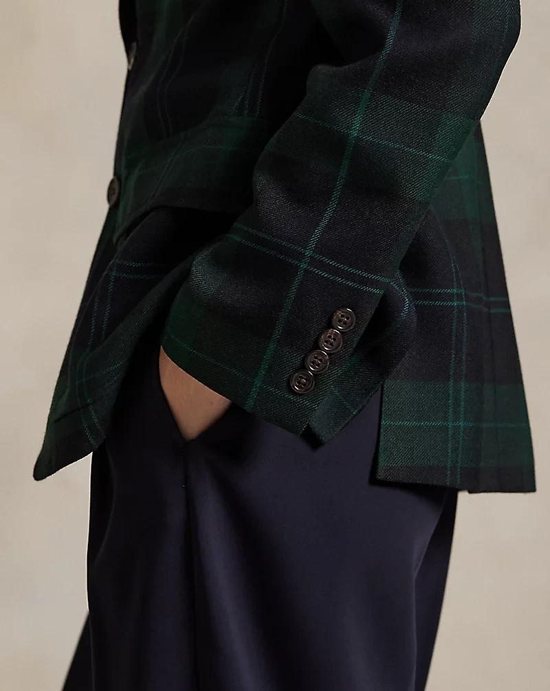 Single-Breasted Plaid Wool Blazer