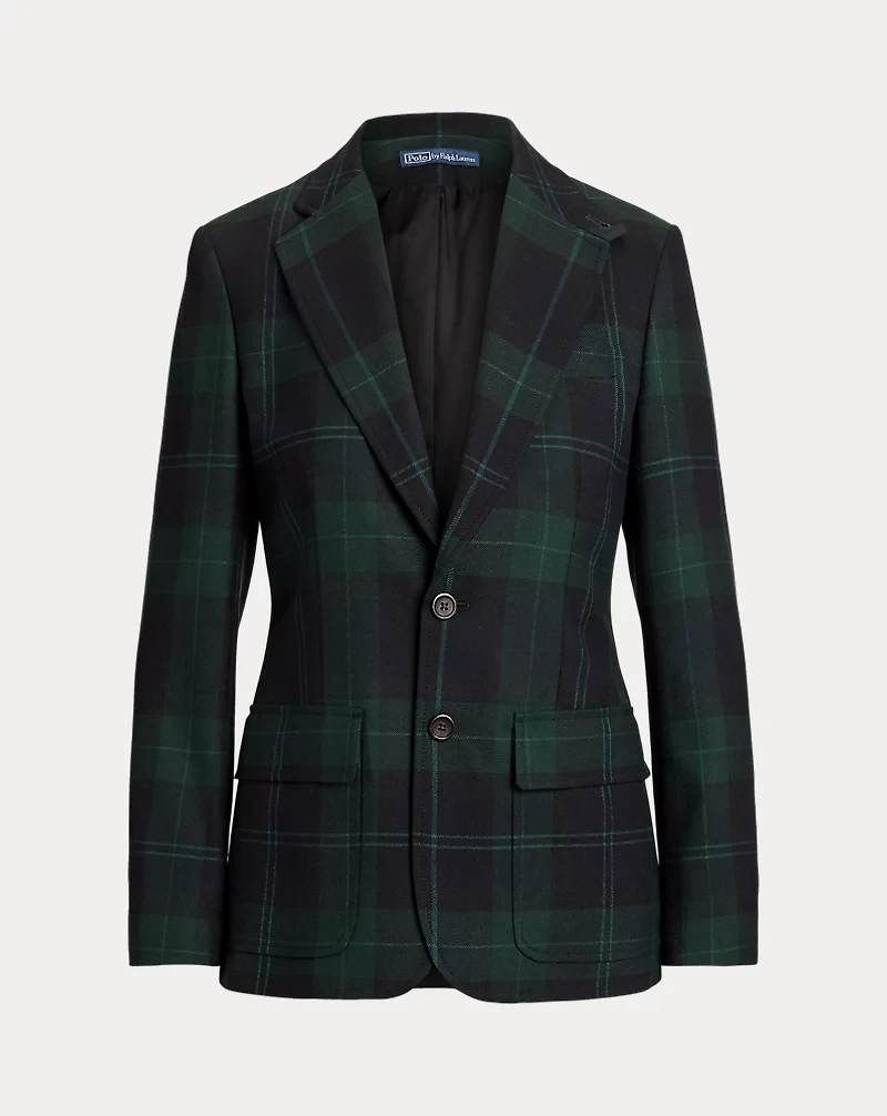 Single-Breasted Plaid Wool Blazer