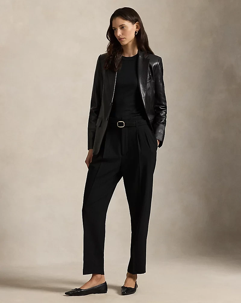Belted Wool Pleated Tapered Pant