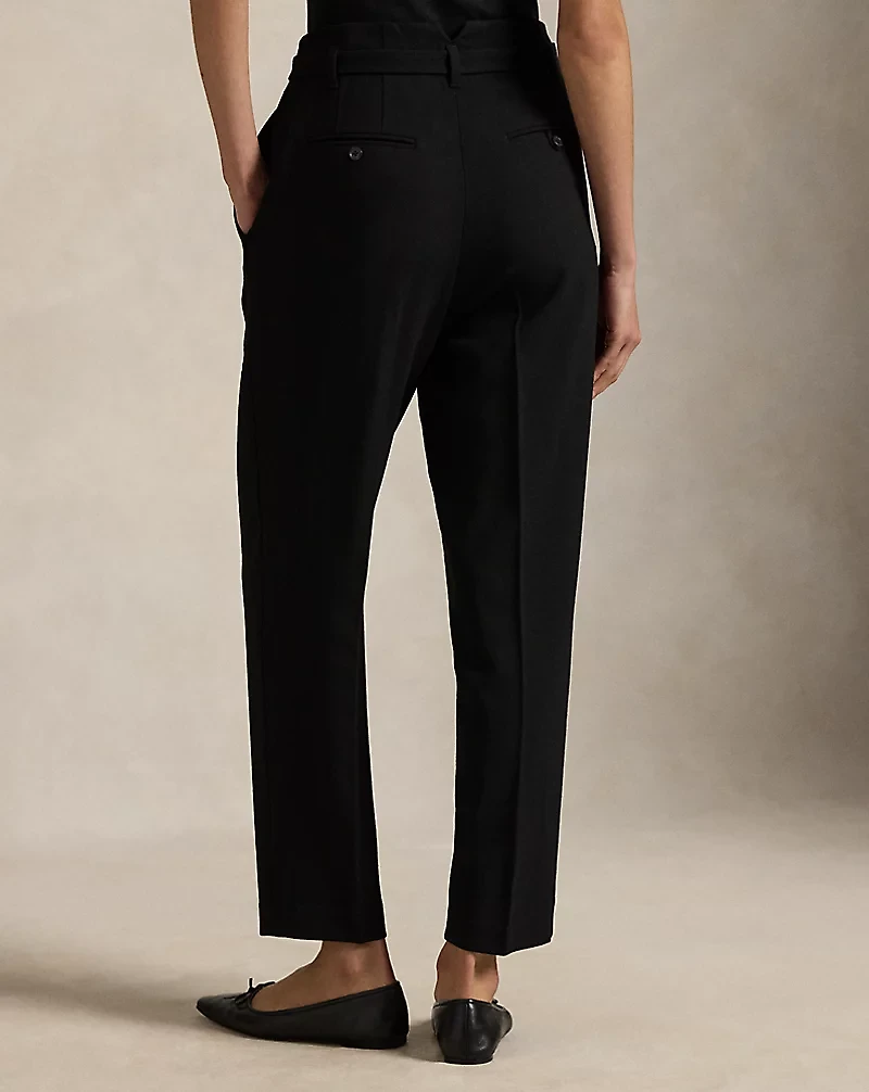 Belted Wool Pleated Tapered Pant