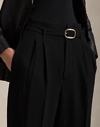 Belted Wool Pleated Tapered Pant