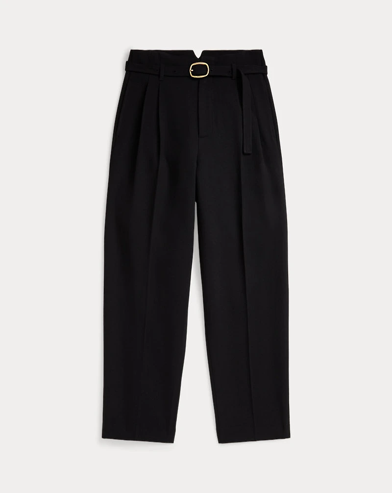 Belted Wool Pleated Tapered Pant