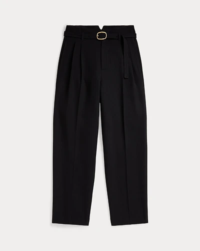 Belted Wool Pleated Tapered Pant