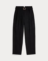 Belted Wool Pleated Tapered Pant