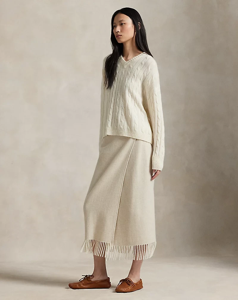 Fringe Herringbone Wrap Skirt