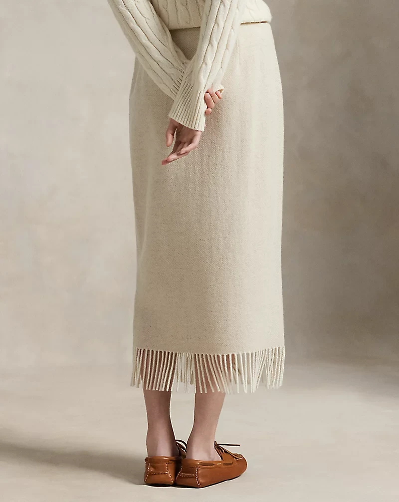 Fringe Herringbone Wrap Skirt